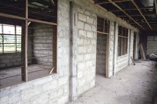 Top floor of the Ghana Bible College classrooms under construction October 2000